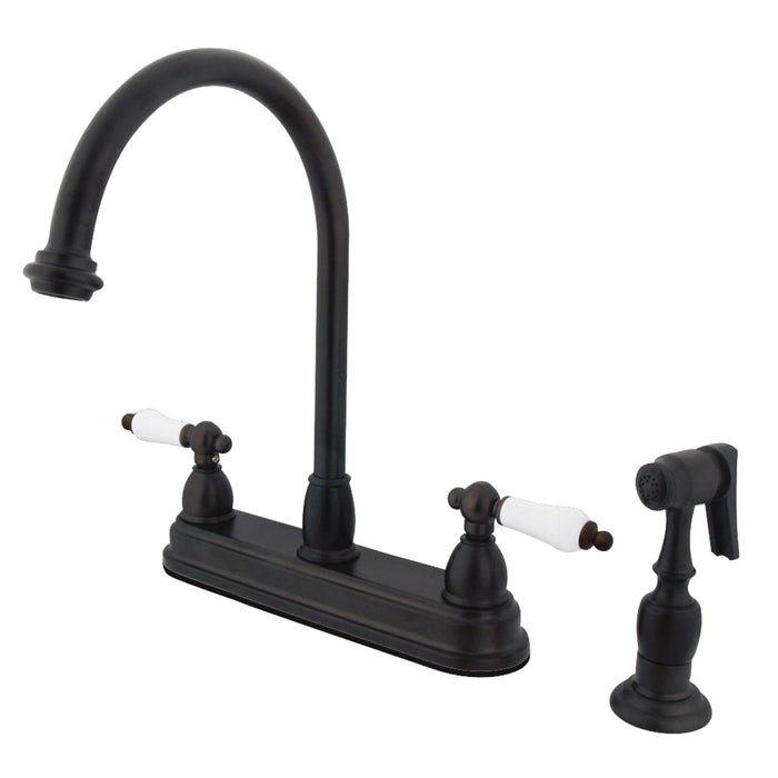 Restoration KB3755PLBS Two-Handle 4-Hole Deck Mount 8" Centerset Kitchen Faucet with Side Sprayer, Oil Rubbed Bronze