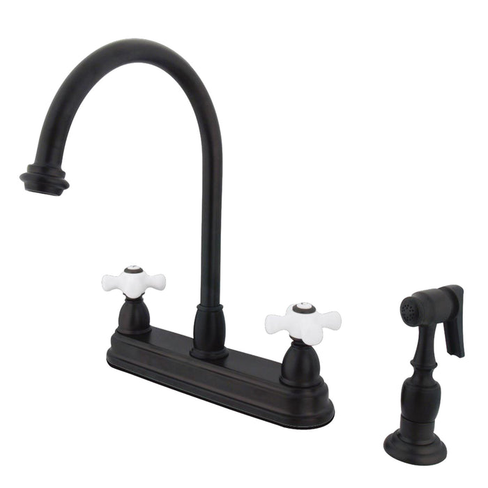 Restoration KB3755PXBS Two-Handle 4-Hole Deck Mount 8" Centerset Kitchen Faucet with Side Sprayer, Oil Rubbed Bronze