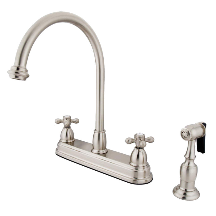 Restoration KB3758AXBS Two-Handle 4-Hole Deck Mount 8" Centerset Kitchen Faucet with Side Sprayer, Brushed Nickel
