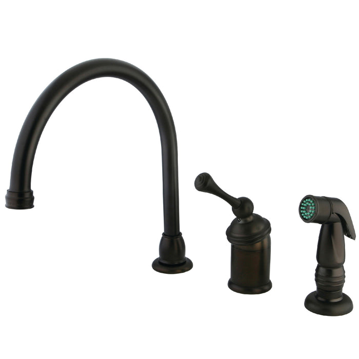 Buckingham KB3815BLSP Single-Handle 3-Hole Deck Mount Widespread Kitchen Faucet with Plastic Sprayer, Oil Rubbed Bronze