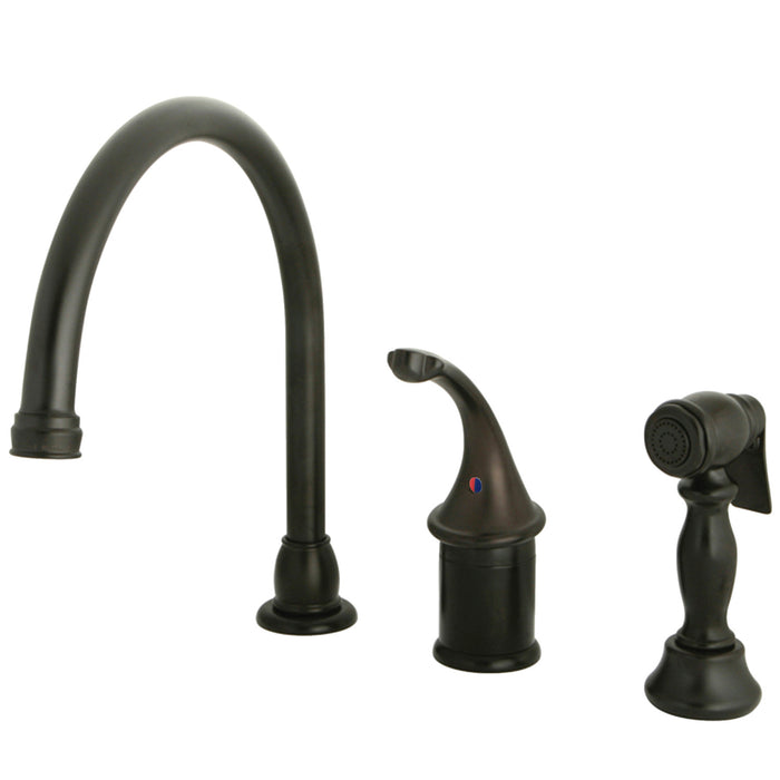 Georgian KB3815GLBS Single-Handle 3-Hole Deck Mount Widespread Kitchen Faucet with Brass Sprayer, Oil Rubbed Bronze