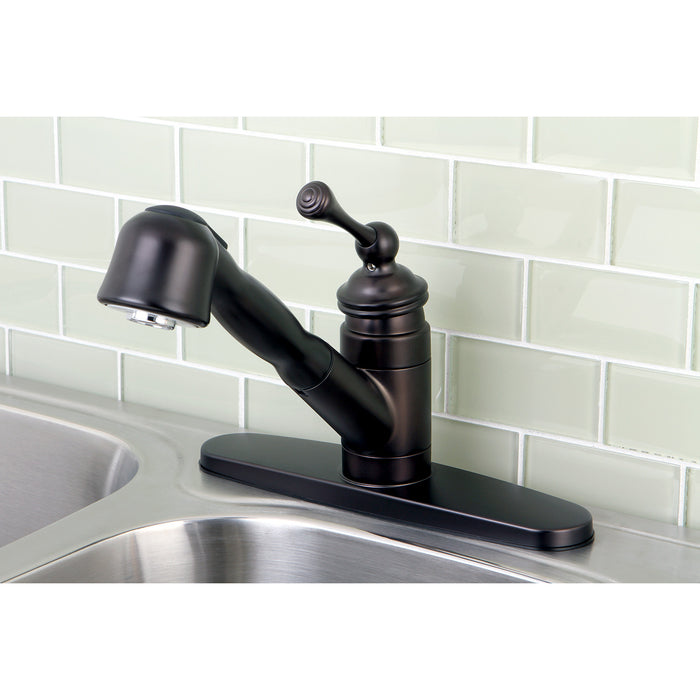 Vintage KB3895BL Single-Handle 1-or-3 Hole Deck Mount Pull-Out Sprayer Kitchen Faucet, Oil Rubbed Bronze