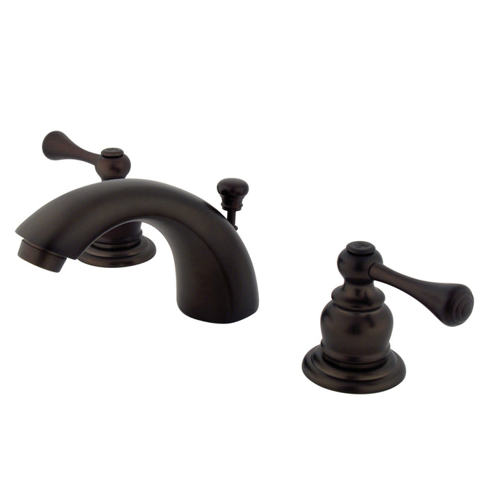 Vintage KB3945BL Two-Handle 3-Hole Deck Mount Mini-Widespread Bathroom Faucet with Plastic Pop-Up, Oil Rubbed Bronze