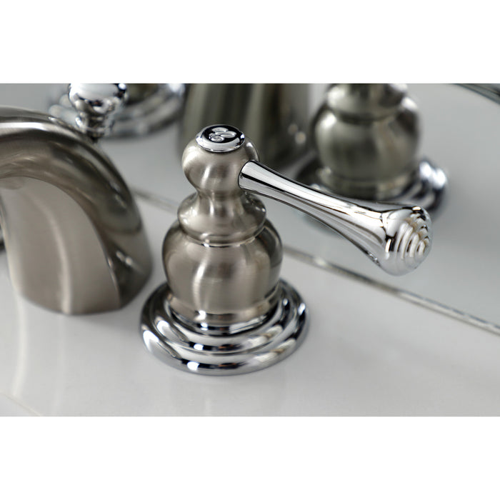 Vintage KB3947BL Two-Handle 3-Hole Deck Mount Mini-Widespread Bathroom Faucet with Plastic Pop-Up, Brushed Nickel/Polished Chrome
