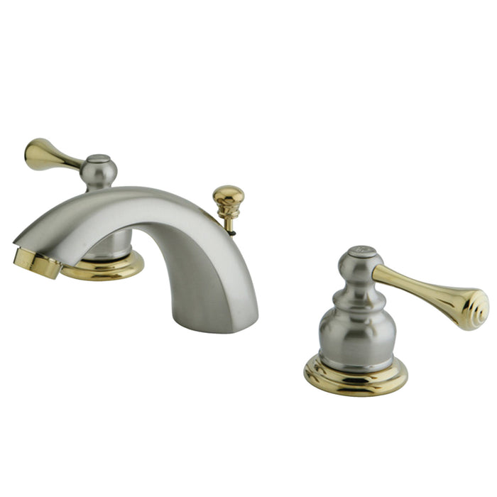 Vintage KB3949BL Two-Handle 3-Hole Deck Mount Mini-Widespread Bathroom Faucet with Plastic Pop-Up, Brushed Nickel/Polished Brass