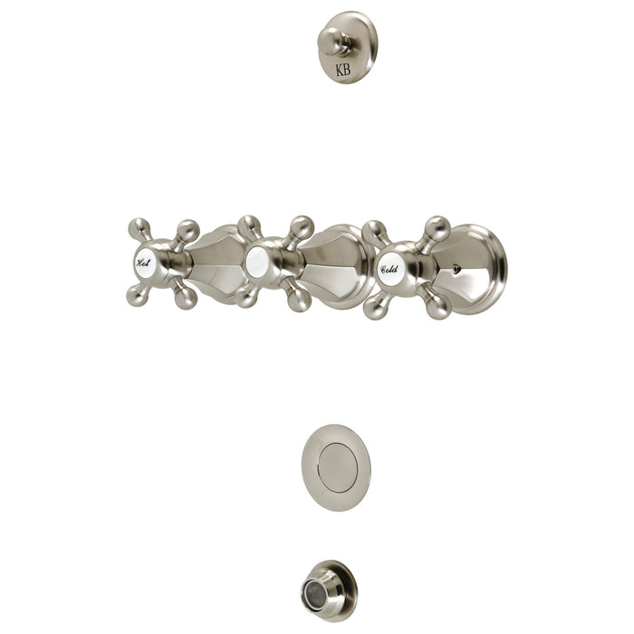 Kingston Heirloom KB4328BX - Metropolitan Three-Handle Deck Mount Bidet Faucet with Brass Pop-Up, Brushed Nickel