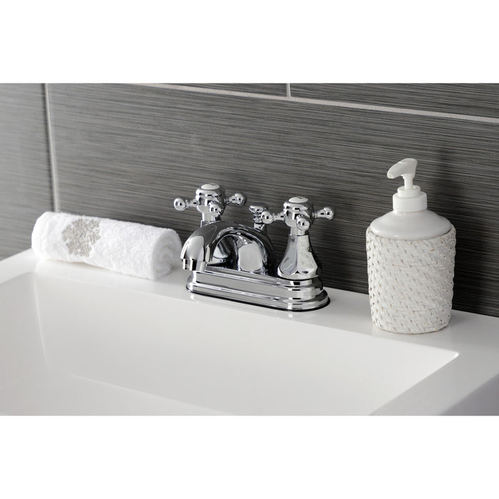 Kingston Tulare KB4601BX - Metropolitan Double-Handle 3-Hole Deck Mount 4-Inch Centerset Bathroom Faucet with Pop-Up Drain, Polished Chrome