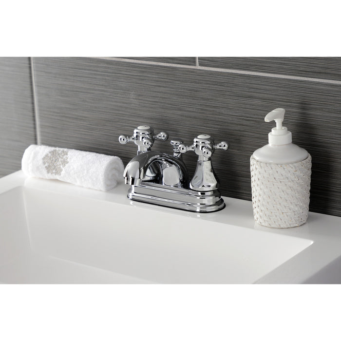 Metropolitan KB4601BX Two-Handle 3-Hole Deck Mount 4" Centerset Bathroom Faucet with Plastic Pop-Up, Polished Chrome