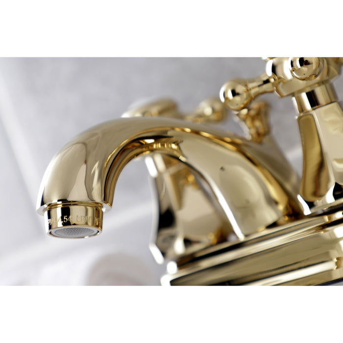 Kingston Tulare KB4602BX - Metropolitan Double-Handle 3-Hole Deck Mount 4-Inch Centerset Bathroom Faucet with Pop-Up Drain, Polished Brass