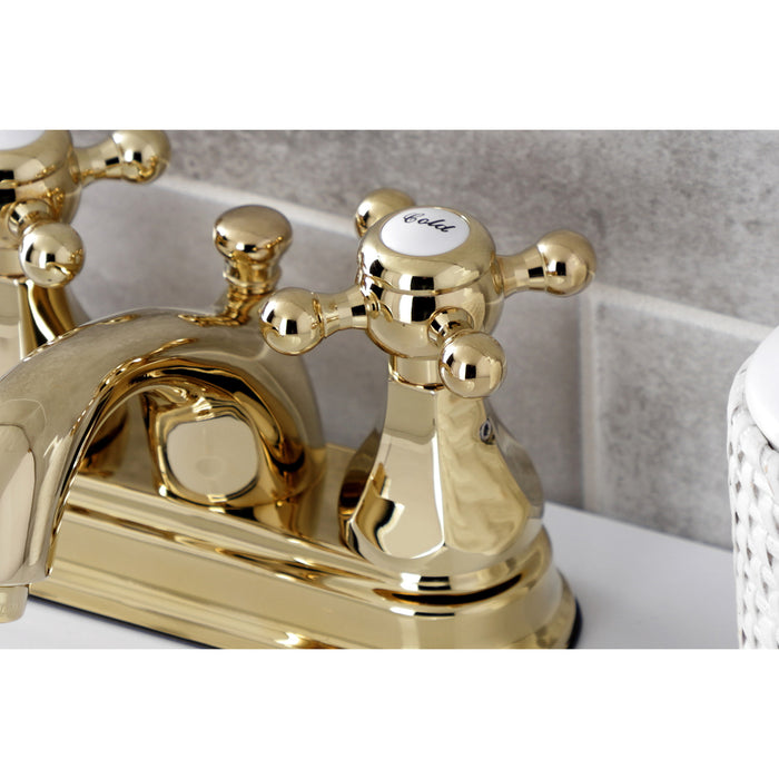 Kingston Tulare KB4602BX - Metropolitan Double-Handle 3-Hole Deck Mount 4-Inch Centerset Bathroom Faucet with Pop-Up Drain, Polished Brass
