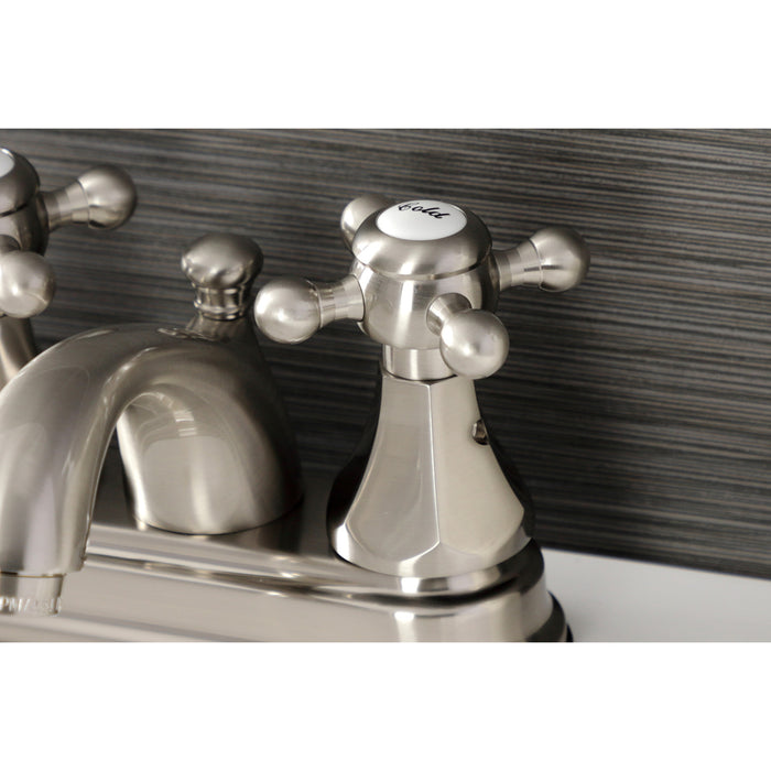 Kingston Tulare KB4608BX - Metropolitan Double-Handle 3-Hole Deck Mount 4-Inch Centerset Bathroom Faucet with Pop-Up Drain, Brushed Nickel