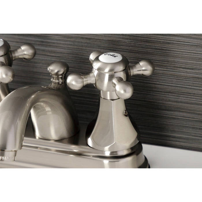 Metropolitan KB4608BX Two-Handle 3-Hole Deck Mount 4" Centerset Bathroom Faucet with Plastic Pop-Up, Brushed Nickel