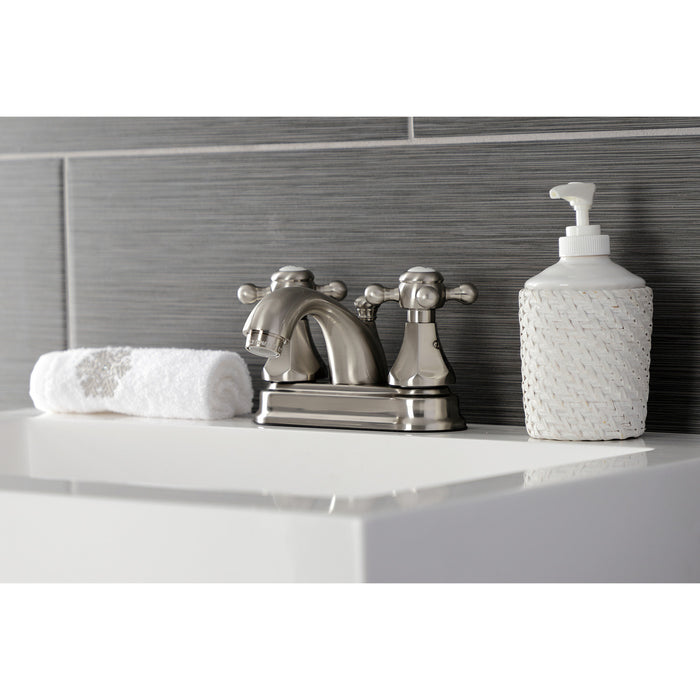 Kingston Tulare KB4608BX - Metropolitan Double-Handle 3-Hole Deck Mount 4-Inch Centerset Bathroom Faucet with Pop-Up Drain, Brushed Nickel