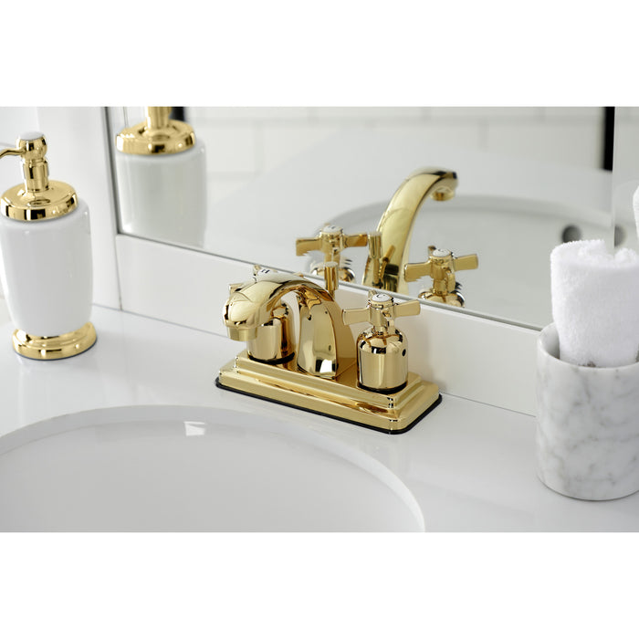 Millennium KB4642ZX Two-Handle 3-Hole Deck Mount 4" Centerset Bathroom Faucet with Plastic Pop-Up, Polished Brass