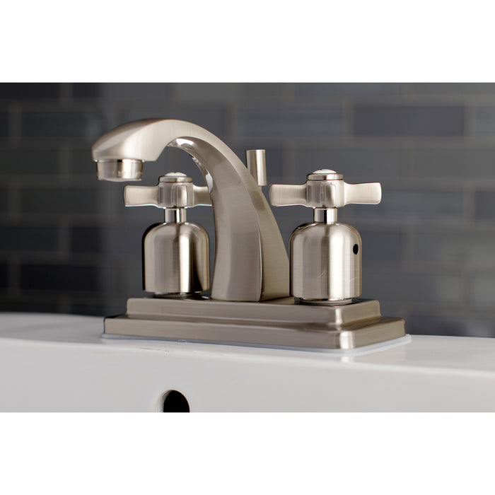 Kingston Tulare KB4648ZX - Millennium Double-Handle 3-Hole Deck Mount 4-Inch Centerset Bathroom Faucet with Pop-Up Drain, Brushed Nickel