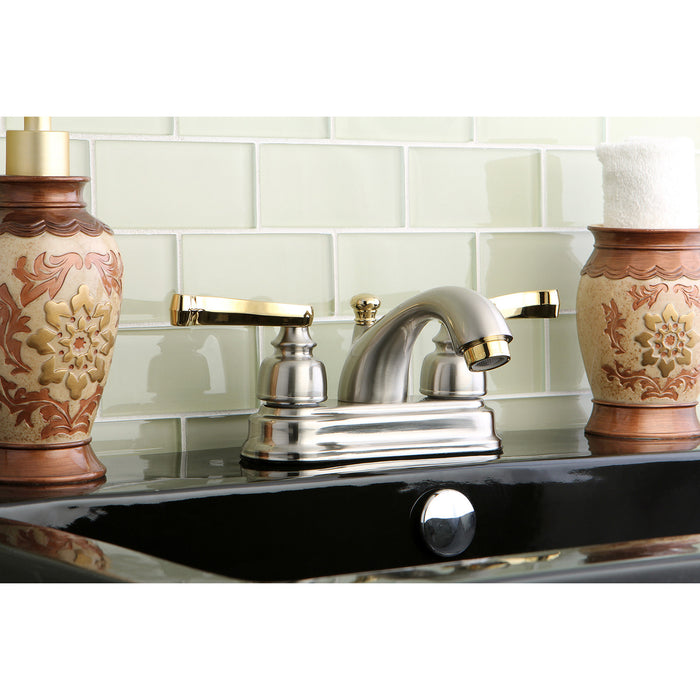 Royale KB5609FL Two-Handle 3-Hole Deck Mount 4" Centerset Bathroom Faucet with Plastic Pop-Up, Brushed Nickel/Polished Brass