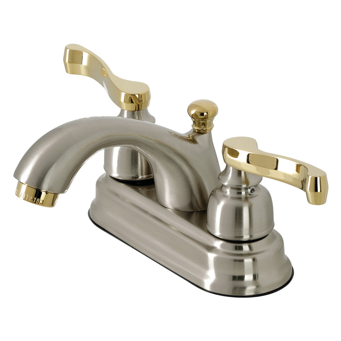 Royale KB5609FL Two-Handle 3-Hole Deck Mount 4" Centerset Bathroom Faucet with Plastic Pop-Up, Brushed Nickel/Polished Brass