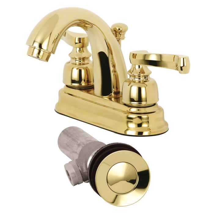 KB5612FLB Two-Handle 3-Hole Deck Mount 4" Centerset Bathroom Faucet with Brass Pop-Up, Polished Brass