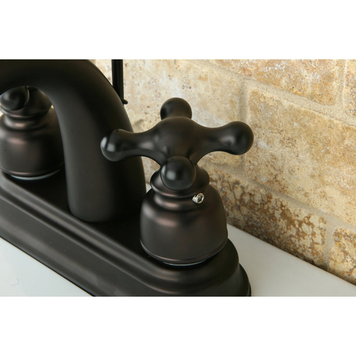 Restoration KB5615AX Two-Handle 3-Hole Deck Mount 4" Centerset Bathroom Faucet with Plastic Pop-Up, Oil Rubbed Bronze