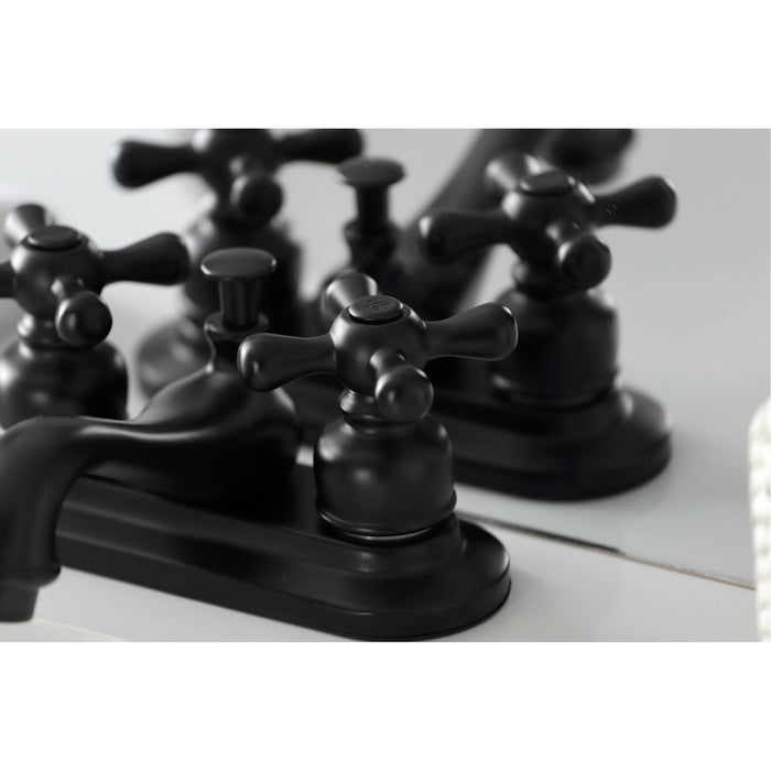 Kingston Heirloom KB600AX - Restoration Double-Handle 3-Hole Deck Mount 4-Inch Centerset Bathroom Faucet with Pop-Up Drain, Matte Black