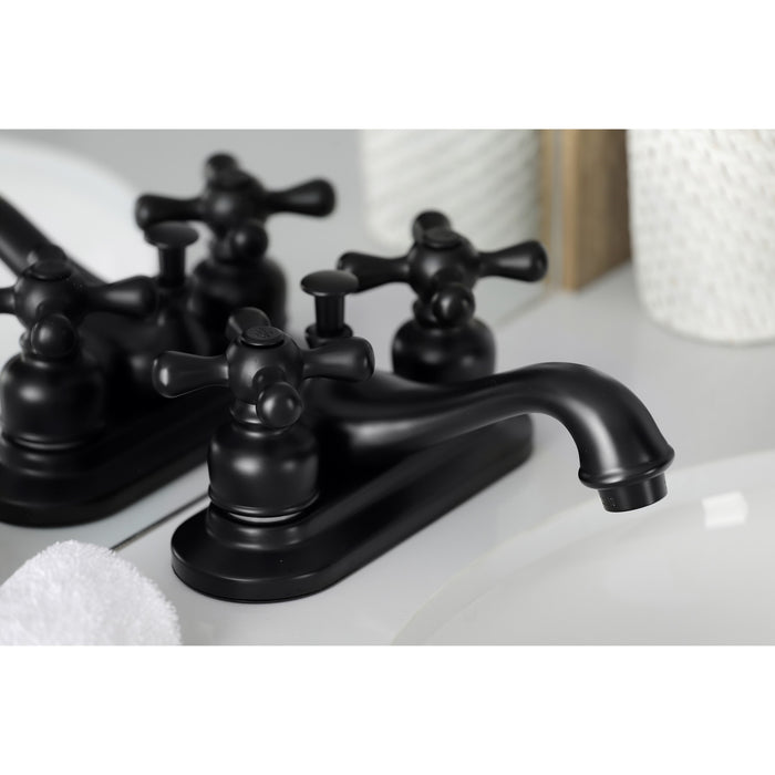 Kingston Heirloom KB600AX - Restoration Double-Handle 3-Hole Deck Mount 4-Inch Centerset Bathroom Faucet with Pop-Up Drain, Matte Black