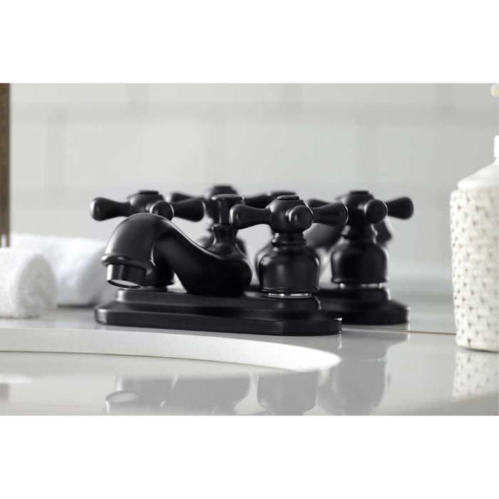 Kingston Heirloom KB600AX - Restoration Double-Handle 3-Hole Deck Mount 4-Inch Centerset Bathroom Faucet with Pop-Up Drain, Matte Black