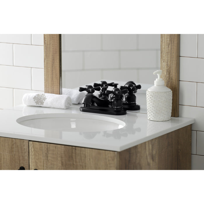 Kingston Heirloom KB600AX - Restoration Double-Handle 3-Hole Deck Mount 4-Inch Centerset Bathroom Faucet with Pop-Up Drain, Matte Black