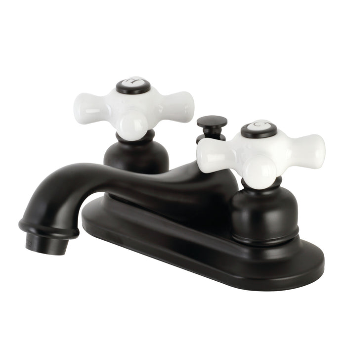 Kingston Heirloom KB600PX - Restoration Double-Handle 3-Hole Deck Mount 4-Inch Centerset Bathroom Faucet with Pop-Up Drain, Matte Black