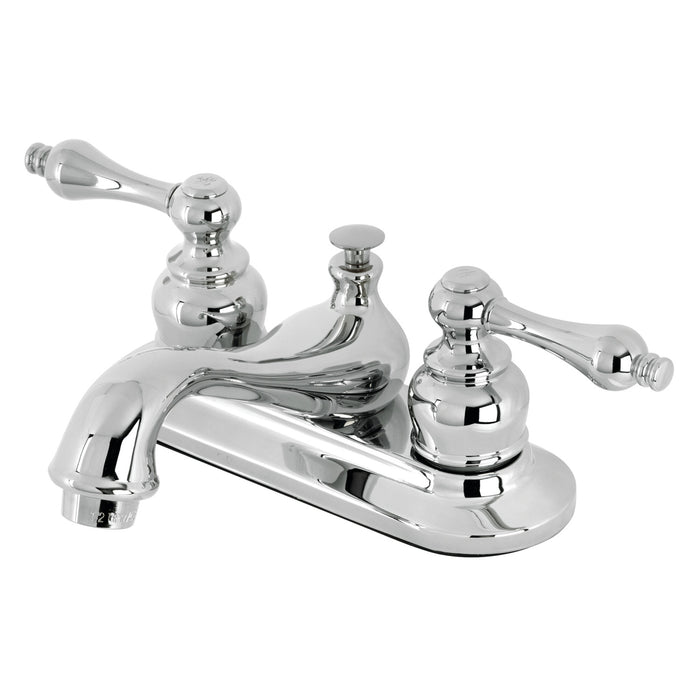 Restoration KB601ALB Two-Handle 3-Hole Deck Mount 4" Centerset Bathroom Faucet with Brass Pop-Up, Polished Chrome
