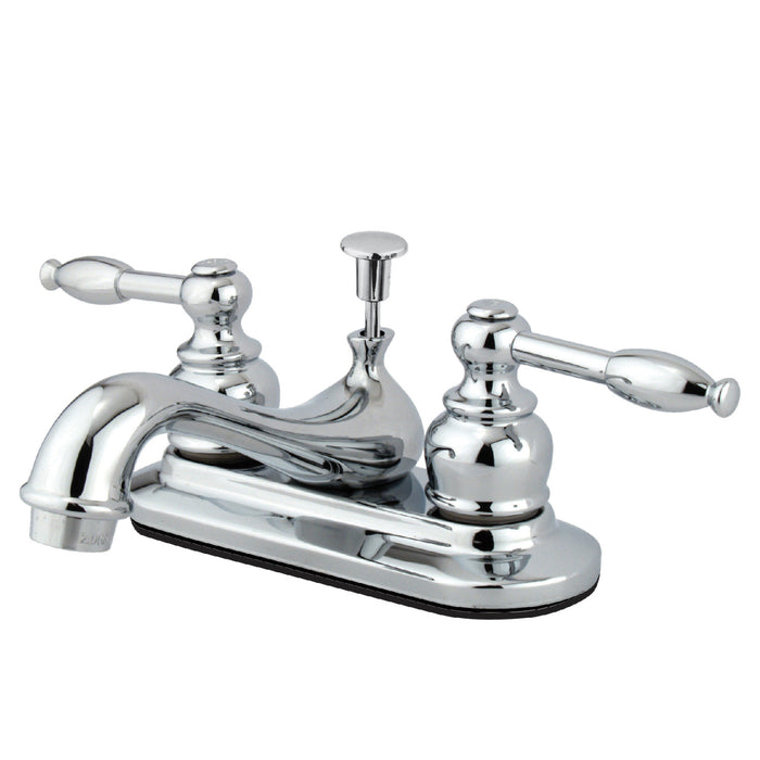 Knight KB601KL Two-Handle 3-Hole Deck Mount 4" Centerset Bathroom Faucet with Plastic Pop-Up, Polished Chrome