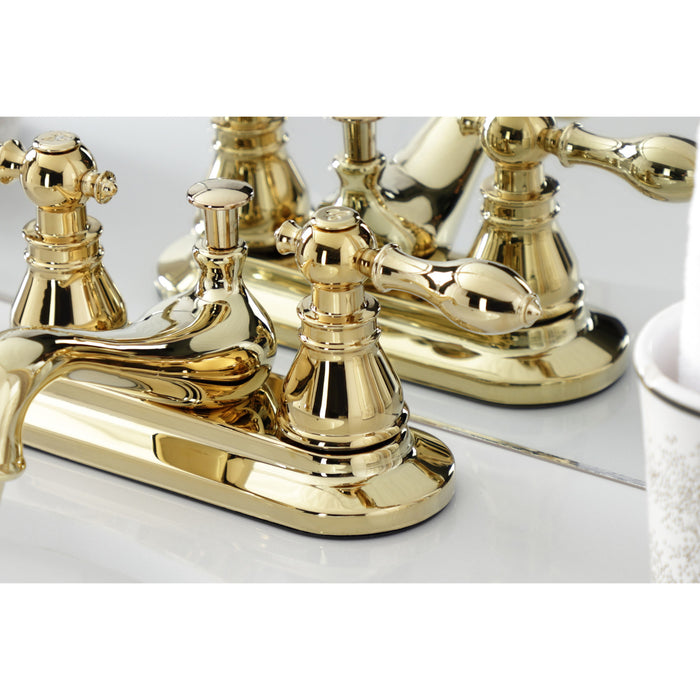 American Classic KB602ACL Two-Handle 3-Hole Deck Mount 4" Centerset Bathroom Faucet with Plastic Pop-Up, Polished Brass
