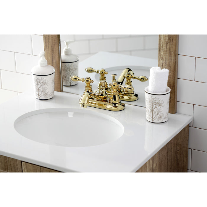 American Classic KB602ACL Two-Handle 3-Hole Deck Mount 4" Centerset Bathroom Faucet with Plastic Pop-Up, Polished Brass