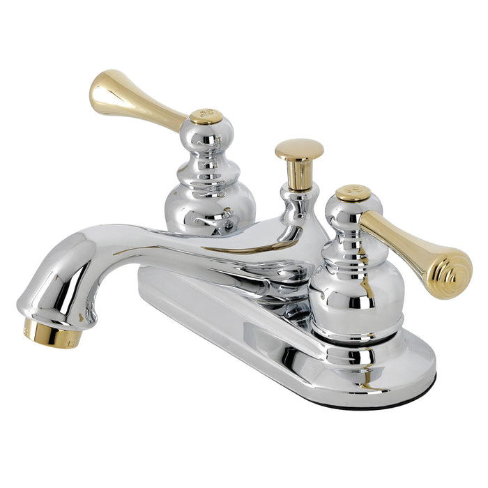 English Vintage KB604BL Two-Handle 3-Hole Deck Mount 4" Centerset Bathroom Faucet with Plastic Pop-Up, Polished Chrome/Polished Brass