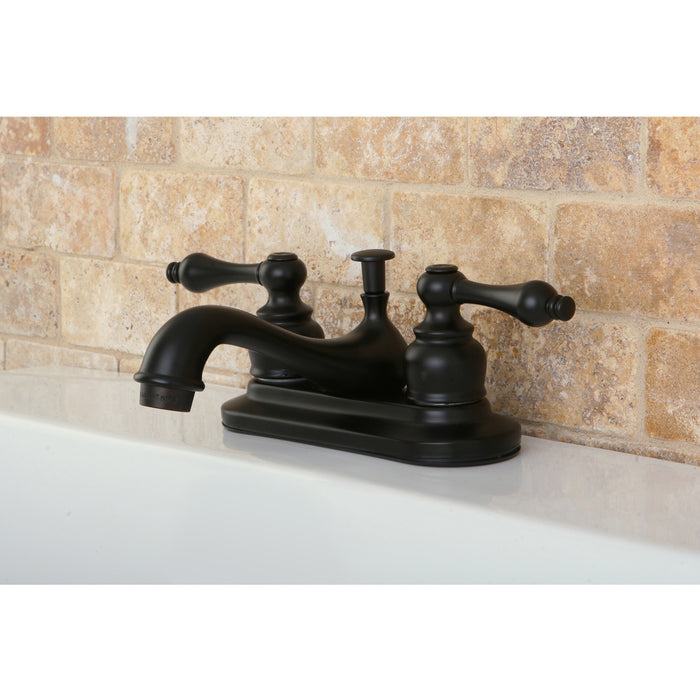 Restoration KB605AL Two-Handle 3-Hole Deck Mount 4" Centerset Bathroom Faucet with Plastic Pop-Up, Oil Rubbed Bronze