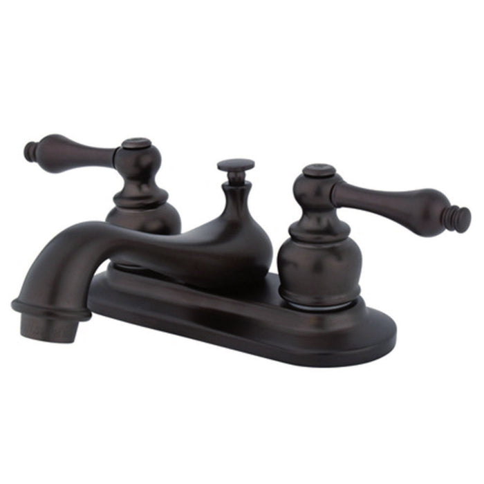 Restoration KB605ALB Two-Handle 3-Hole Deck Mount 4" Centerset Bathroom Faucet with Brass Pop-Up, Oil Rubbed Bronze