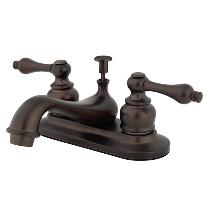 Restoration KB605AL Two-Handle 3-Hole Deck Mount 4" Centerset Bathroom Faucet with Plastic Pop-Up, Oil Rubbed Bronze