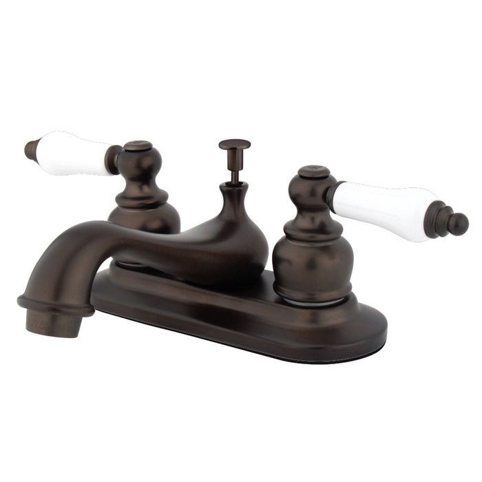 Restoration KB605PL Two-Handle 3-Hole Deck Mount 4" Centerset Bathroom Faucet with Plastic Pop-Up, Oil Rubbed Bronze