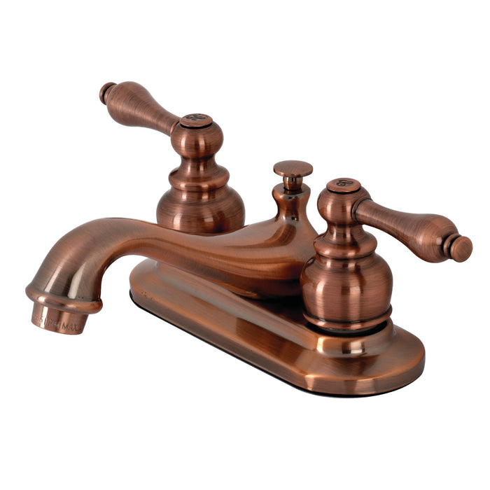 Restoration KB606AL Two-Handle 3-Hole Deck Mount 4" Centerset Bathroom Faucet with Plastic Pop-Up, Antique Copper