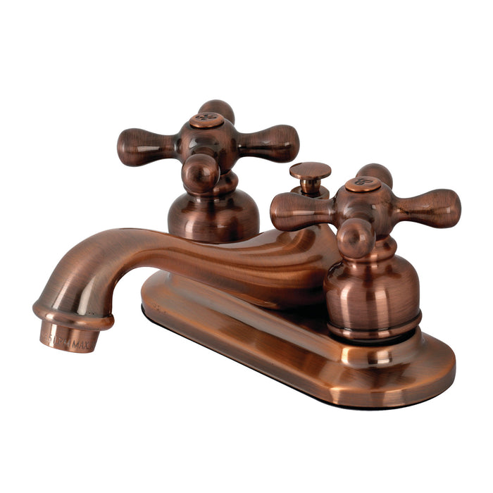 Kingston Heirloom KB606AX - Restoration Double-Handle 3-Hole Deck Mount 4-Inch Centerset Bathroom Faucet with Pop-Up Drain, Antique Copper