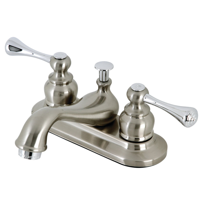 English Vintage KB607BL Two-Handle 3-Hole Deck Mount 4" Centerset Bathroom Faucet with Plastic Pop-Up, Brushed Nickel/Polished Chrome