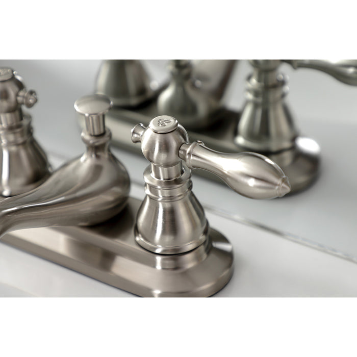 American Classic KB608ACL Two-Handle 3-Hole Deck Mount 4" Centerset Bathroom Faucet with Plastic Pop-Up, Brushed Nickel