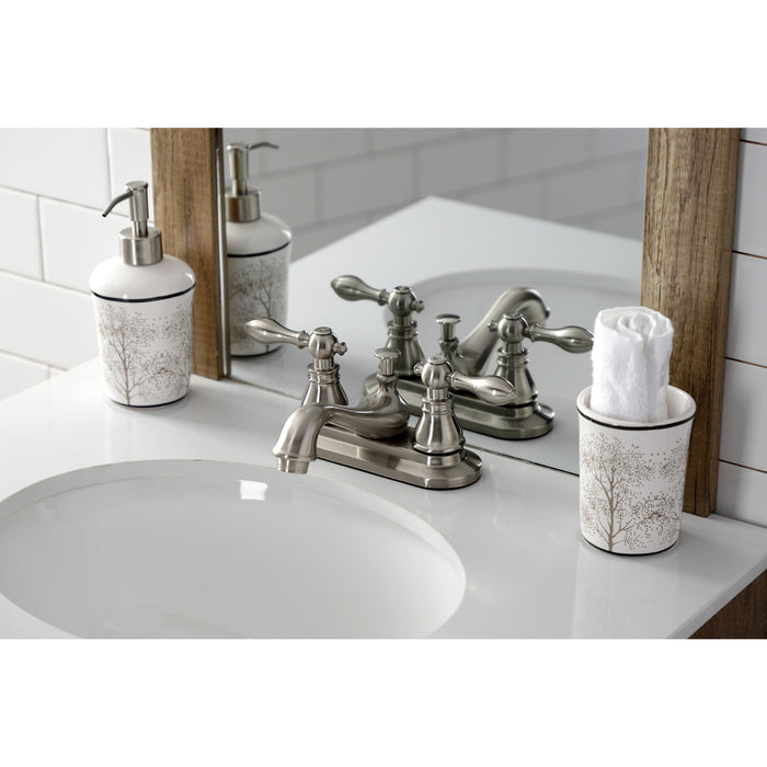 American Classic KB608ACL Two-Handle 3-Hole Deck Mount 4" Centerset Bathroom Faucet with Plastic Pop-Up, Brushed Nickel