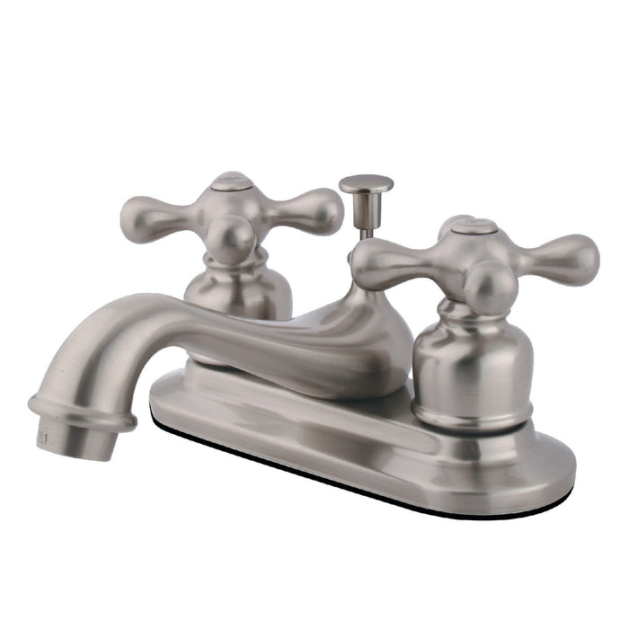 Kingston Heirloom KB608AX - Restoration Double-Handle 3-Hole Deck Mount 4-Inch Centerset Bathroom Faucet with Pop-Up Drain, Brushed Nickel