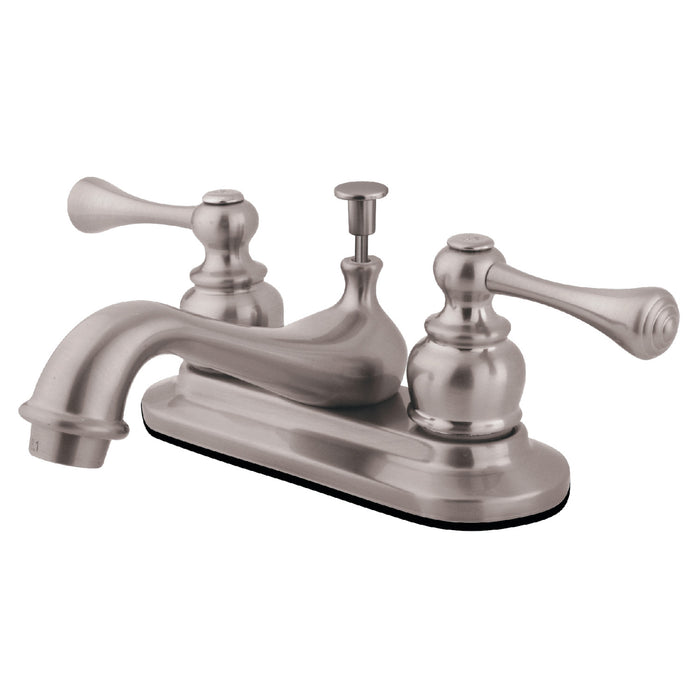 English Vintage KB608BL Two-Handle 3-Hole Deck Mount 4" Centerset Bathroom Faucet with Plastic Pop-Up, Brushed Nickel