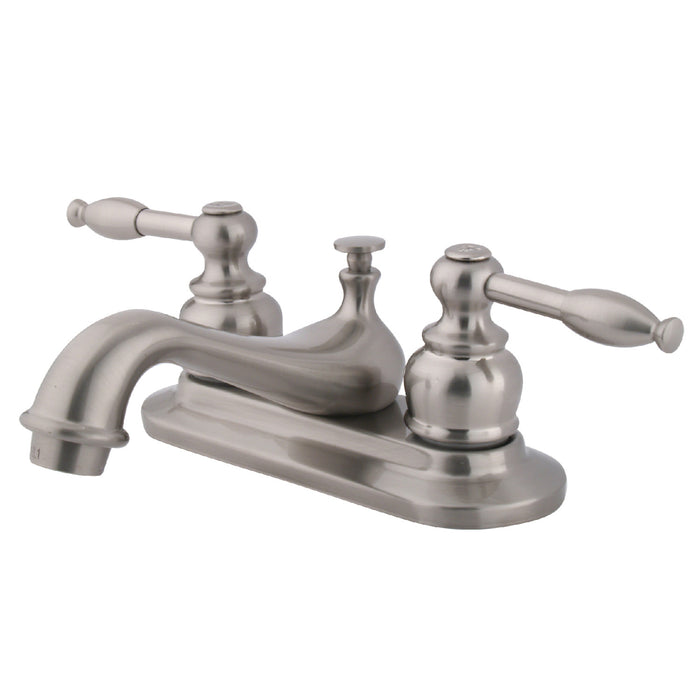 KB608KL Two-Handle 3-Hole Deck Mount 4" Centerset Bathroom Faucet with Plastic Pop-Up, Brushed Nickel