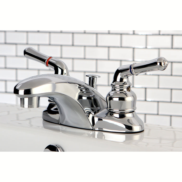 Magellan KB621 Two-Handle 3-Hole Deck Mount 4" Centerset Bathroom Faucet with Plastic Pop-Up, Polished Chrome