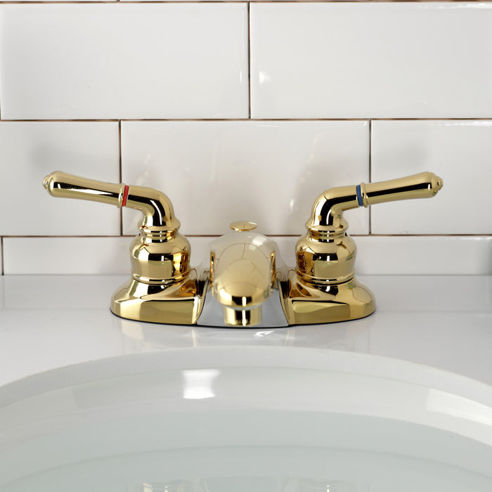 Magellan KB622B Two-Handle 3-Hole Deck Mount 4" Centerset Bathroom Faucet with Brass Pop-Up, Polished Brass