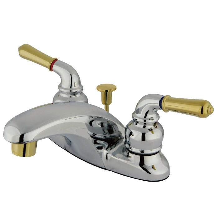 Magellan KB624 Two-Handle 3-Hole Deck Mount 4" Centerset Bathroom Faucet with Plastic Pop-Up, Polished Chrome/Polished Brass