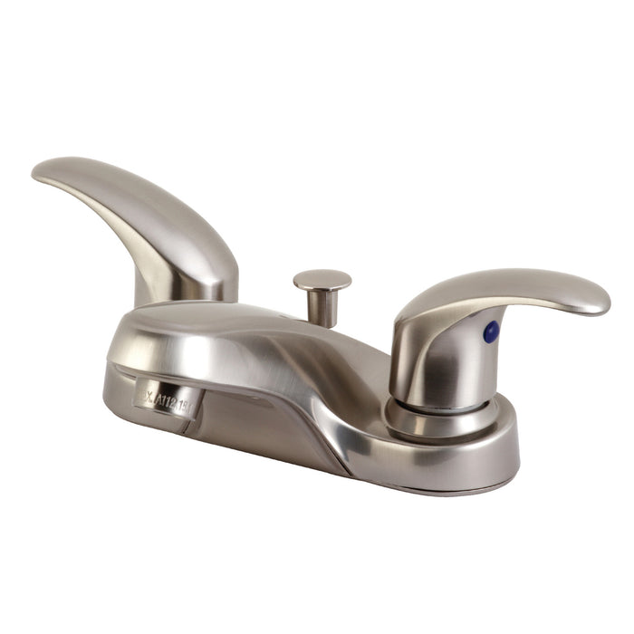 Legacy KB6258LL Two-Handle 3-Hole Deck Mount 4" Centerset Bathroom Faucet with Plastic Pop-Up, Brushed Nickel