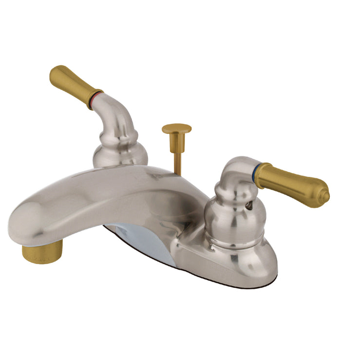 Magellan KB629 Two-Handle 3-Hole Deck Mount 4" Centerset Bathroom Faucet with Plastic Pop-Up, Brushed Nickel/Polished Brass